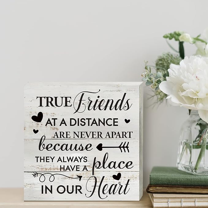 Kinship Wooden Box Sign Desk Decor Rustic Wood Block Plaque Box Sign for Home Living Room Shelf Table Decoration (5 X 5 Inch) (TRUE)