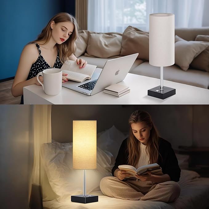 AVV Cordless Table Lamp with Dimmable, Rechargeable 3 Modes Battery Powered Bedside Lamp, Battery Operated Lamps for Night Stand, Touch Lamp for Bedroom, Living Room,15 Inch Linen 2PK