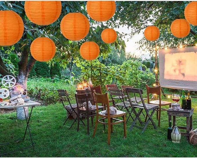 BEISHIDA Orange Round Paper Lanterns Decorative Hanging Asia Chinese Japanese Paper Lanterns Lamp for Birthday Wedding Halloween Baby Bridal Shower Fall Home Decor Party Decoration（10 Packs）