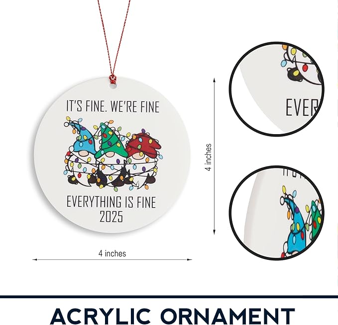 Funny Christmas Ornaments, Its Fine Im Okay Everythings Fine, Gnome Ornaments for Christmas Tree, Gnomes Gifts for Women, Tangled Lights Gnome Trio, Stress Relief Humor, White Elephant Exchange 2025