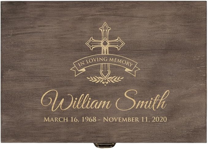 Personalized Memorial Keepsake Box - Custom Engraved Wooden Memory Box for Remembrance Sympathy Gift for Loss of Loved One - Funeral Urn Box for Ashes, Photos, Mementos - Customized Gifts