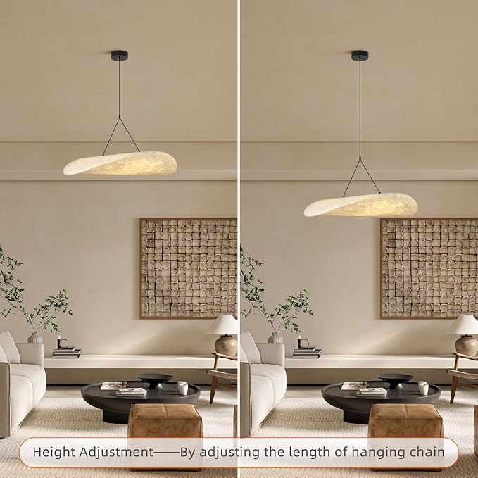 Japanese Wabi-Sabi Pendant Light, 27.56-Inch Imitation Silk Lampshade, Adjustable Height Hanging Lighting Suitable For Kitchen Island Foyer Lighting Fixtures , Living Room Lights Ceiling Decorations