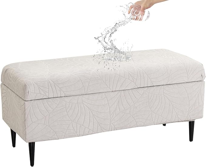 CRFATOP Waterproof Jacquard Ottoman Stool Cover Stretch Folding Storage Footstool Bench Slipcovers Upholstered Foot Chest Chair Covers Washable Entryway Furniture Protector,S,Light Grey