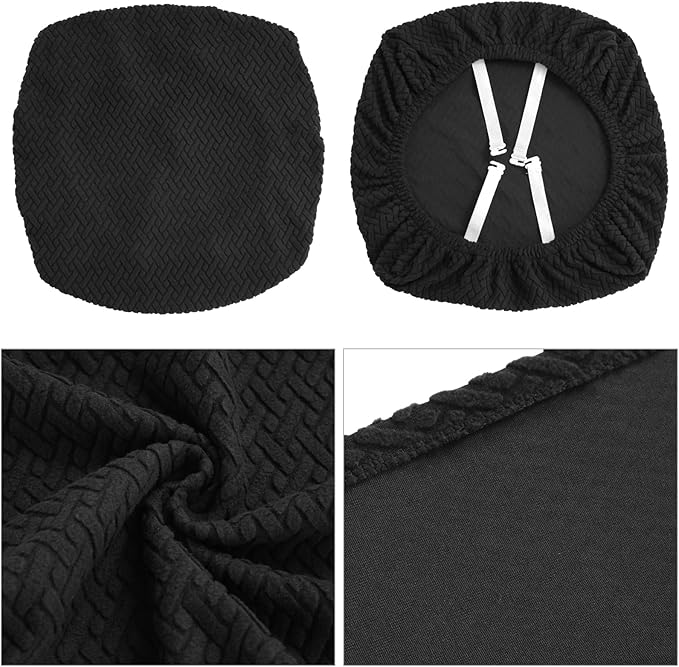 Fuloon Stretch Seat Cushion Covers 4 PCS, Washable Chair Seat Slipcover Chair Cover Dining Room for Hotel, Ceremony, Banquet Wedding Party (Black, 4)