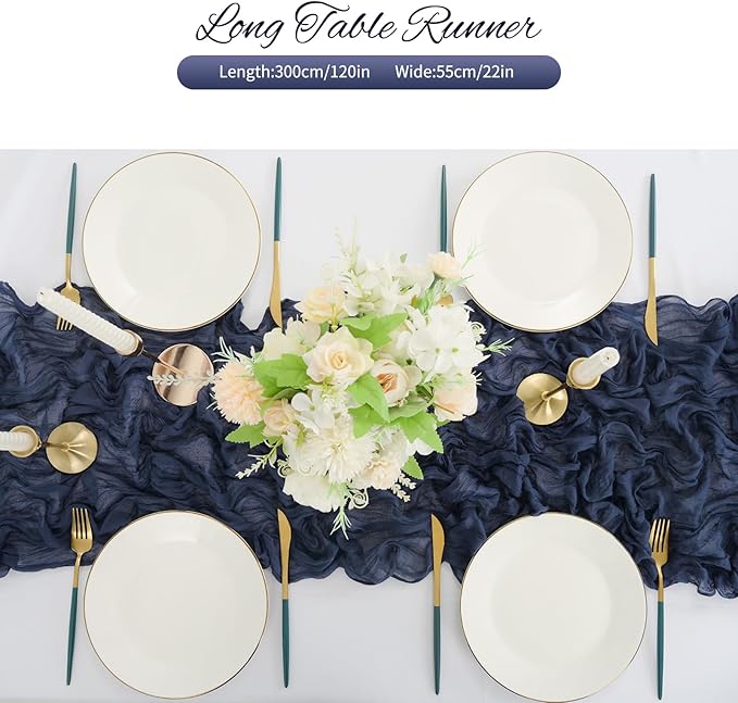 20 Pack Navy Blue Cheesecloth Table Runner 120 Inch 10FT Rustic Boho Gauze Cheese Cloth Table Runner for Wedding Party Baby Shower Thanksgiving Christmas Decoration