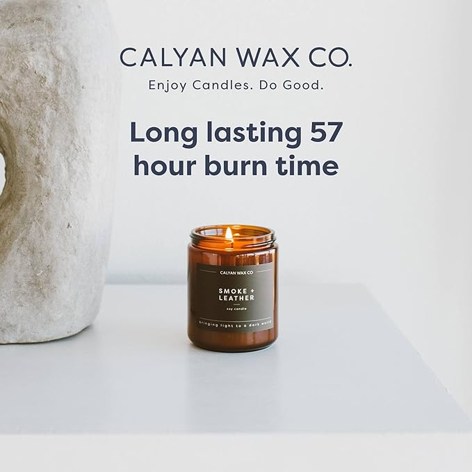 Calyan Wax Co. Desert & Agave Scented Candle - 57 Hour Burn - Luxury Non Toxic Soy Wax Candles - Long Lasting Amber Glass Jar Candle for Home - 7.2oz