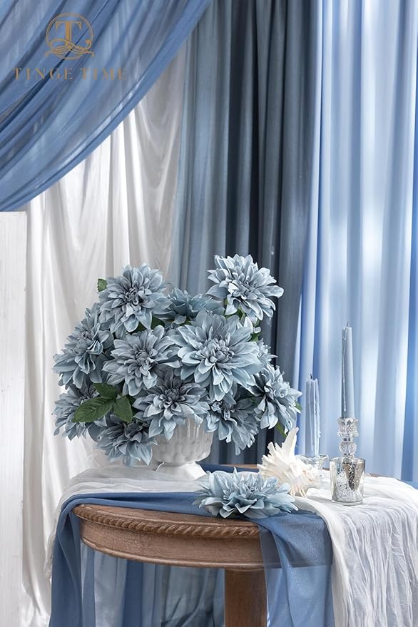 TINGE TIME Artificial Flowers 20pcs Silk Dahlia 5"/6" Fake Flowers for DIY Wedding Bridal Bouquets Centerpieces Arrangements Party Baby Shower Home Decorations (Dusty Blue)