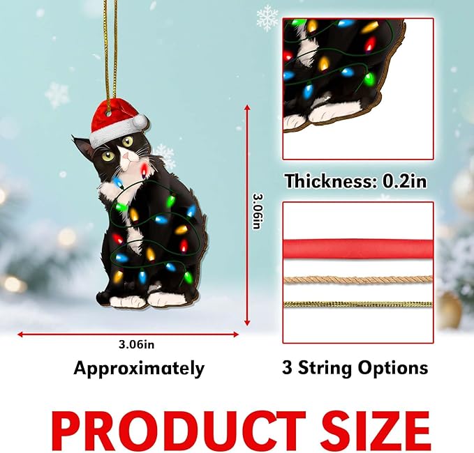 Tuxedo Cat Christmas Ornament, Funny Black and White Cat Holiday Tree Decoration for Pet Lovers, Wooden Keepsake Gift for Animal Owners