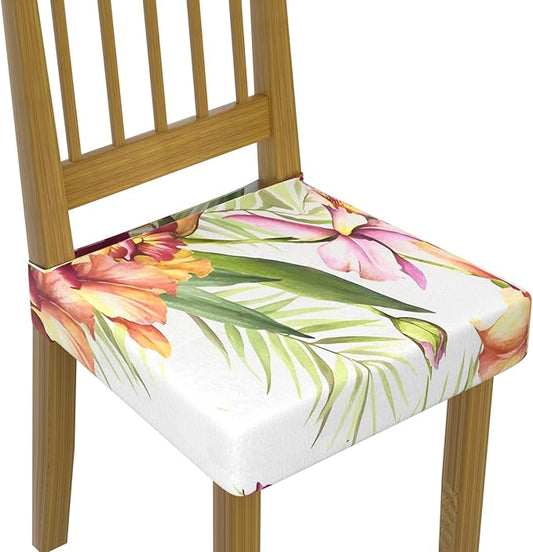 Stretch Dining Chair Seat Covers Set of 6,Dining Chair Slipcovers, Floral Printed Chair Covers,Soft Fabric Washable Upholstered Chair Seat Protector, No Rear Covers for Home Kitchen Dining Room