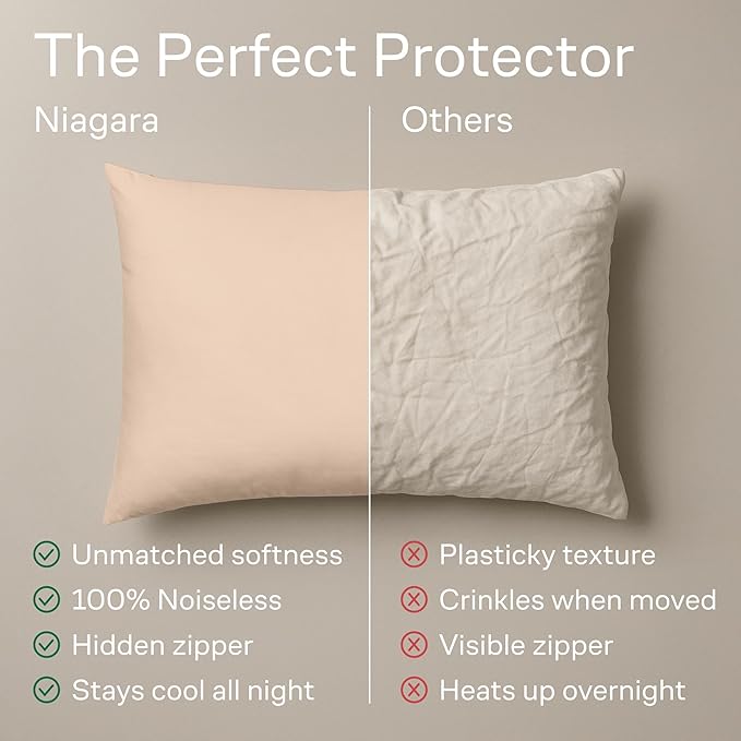 Ultra Soft Pillow Protectors with Zipper Queen Size - Set of 4 Breathable Pillow Covers - 100% Protection Against Stains, Dust & Dirt - Machine Washable (Beige)