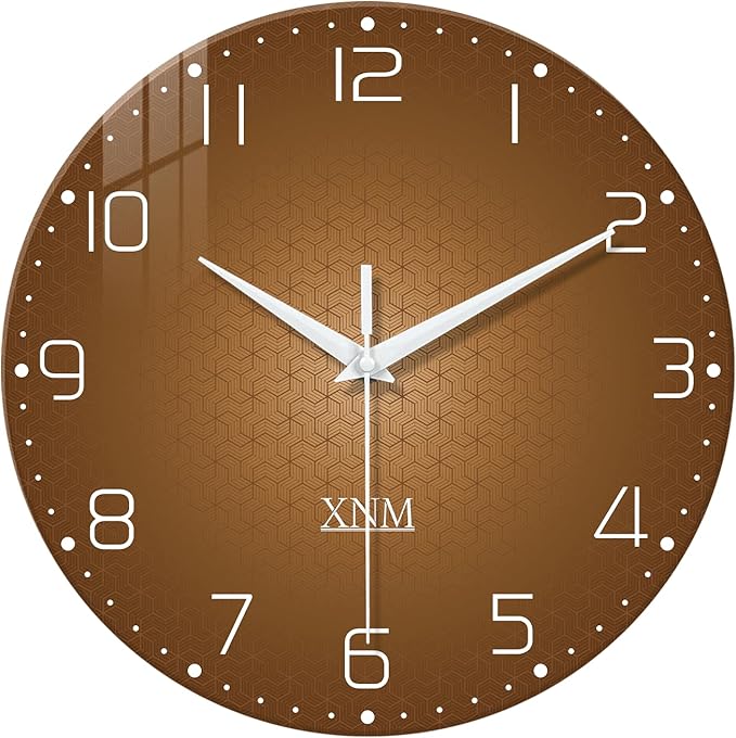 XNM Large Wall Clocks Battery Operated 16 Inch Modern Glass Wall Clock for Living Room Brown Minimalist Wall Clock Silent Non Ticking