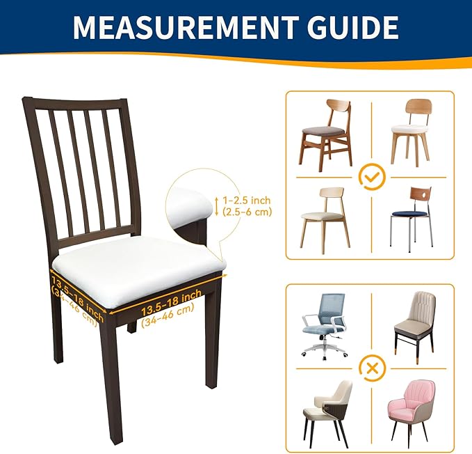 Waterproof Dining Chair Seat Covers Set of 8, Removable Washable Kitchen Chair Seat Slipcovers, Dining Room Chair Seat Covers for Home, Restaurant, Banquet