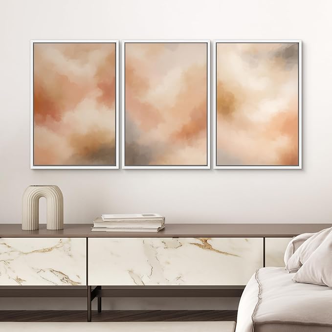 SIGNWIN Framed Canvas Print Wall Art Set Warm Abstract Clouds Neutral Tones Modern Minimalist Illustrations Modern Art Decorative Chic Calm for Living Room, Bedroom, Office - 16"x24"x3 White