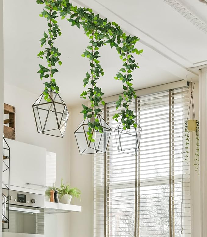 RECUTMS Artificial Vines Ivy Garland 6 Strands Fake Vine with Silk Green Leaves Hanging Plants Greenery Artificial Garland for Spring Home Wall Bedroom Party Wedding Room Valentines Day Decor