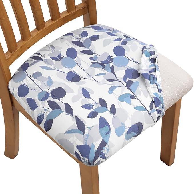 Fuloon Stretch Seat Cushion Covers 4 PCS, Washable Chair Seat Slipcover Chair Cover Dining Room for Hotel, Ceremony, Banquet Wedding Party (F-Grey Blue, 4)