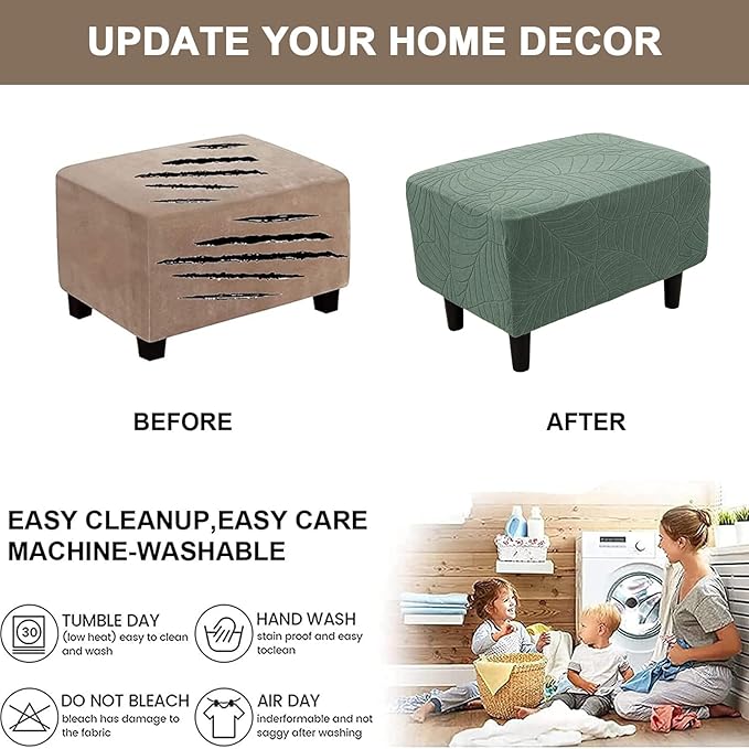 Eco-Ancheng Ottoman Cover Stretch Rectangle Footrest Stool Slipcover Ottoman Bench Covers Jacquard Footstool Protector Covers Storage Ottoman Slipcovers for Foot Stool with Nonslip Elastic Bottom,07