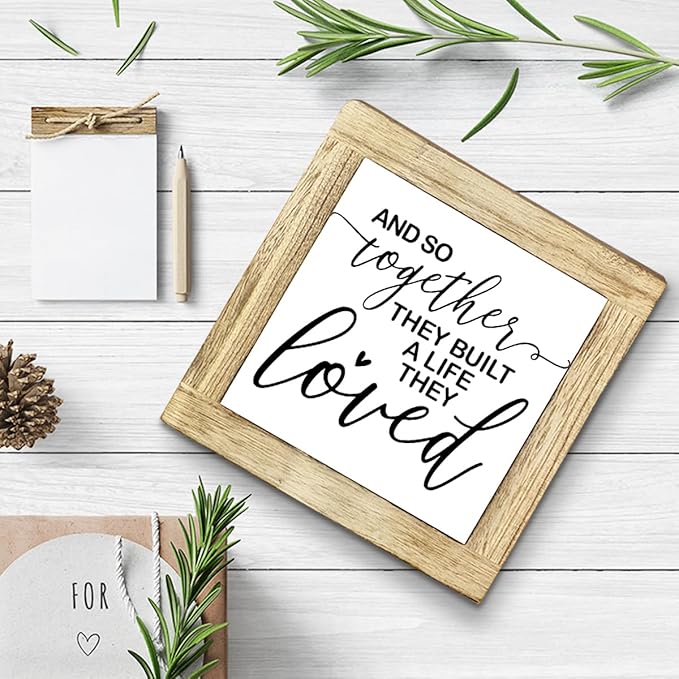JXZOLQ Together They Built A Life They Loved Sign, Home Love Signs Decorations, Farmhouse Homes Decor Sign for Shelf, Living Room Decors, Rustic Home Decor, Housewarming Gift