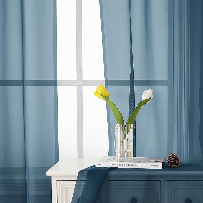 Lecloud Dusty Blue Sheer Curtains 72 Inches Long 2 Panels, Light Filtering Voile Curtain Drapes for Kitchen Bedroom Windows, Dual Rod Pocket Living Room Sheer Curtains, 40 W x 72 L Inches
