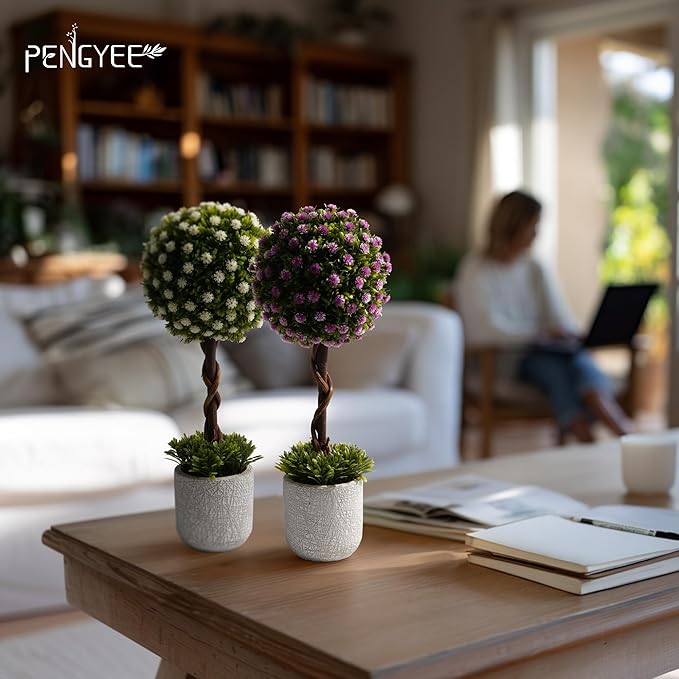 3 Pack Small Fake Plants 14 Inch in Farmhouse Concrete Planter, Artificial Boxwood Topiary ball Indoor for Home Decor, Small Faux Plants for Bathroom Bedroom Shelf Office Kitchen Room Decor - Flowers