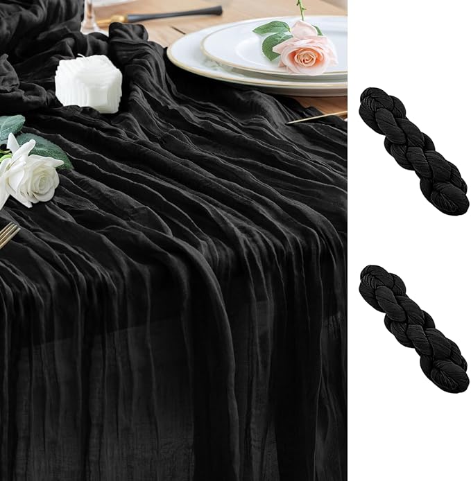 Wokceer Cheesecloth Table Runner 2Pack 10FT Black Christmas Boho Gauze Cheese Cloth Table Runner for Party Easter Rustic Sheer Table Runners for Baby Bridal Shower Wedding Table Decor