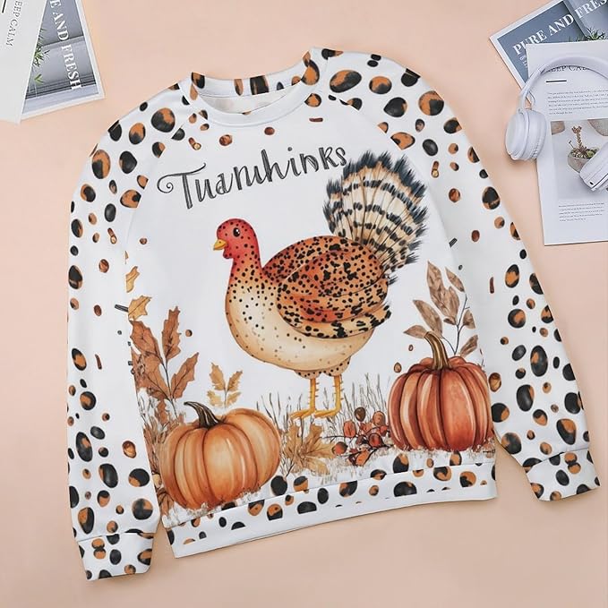 Womens Thanksgiving Sweatshirt Oversized Crewneck Pullover Casual Graphic Long Sleeve Shirts