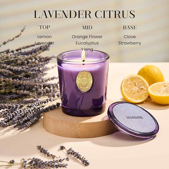 M&SENSE Natural Soy Candle | Lavender Citrus & Purple | 9.2 oz, 50H Burn Time | Luxury Scented Candle for Relaxation, Gifting, Home Décor | Ideal for Bedroom, Office, Party Ambiance