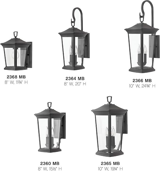 Hinkley Bromley Medium Wall Mount Lantern - Aluminum, 3-Light, Clear Glass - Museum Black Finish