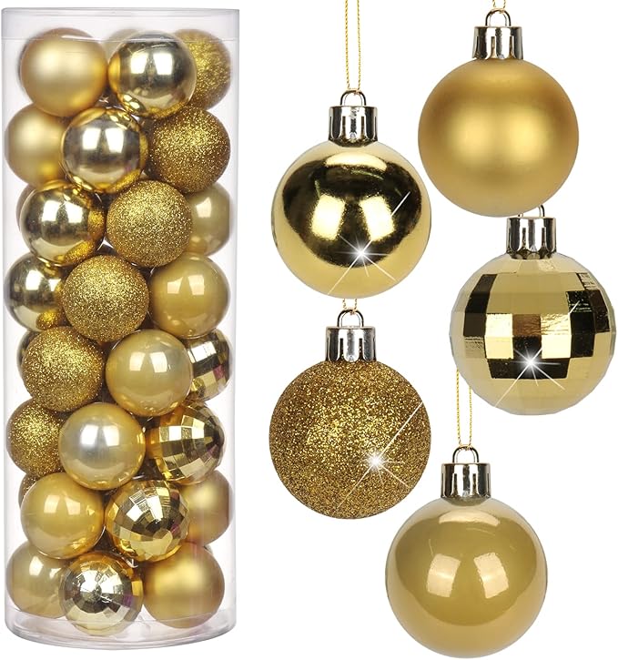 1.57" Gold Christmas Balls Ornaments 40 Pcs Shatterproof Christmas Ornaments Set Small Halloween Gold Ornament for Xmas Tree Holiday Party