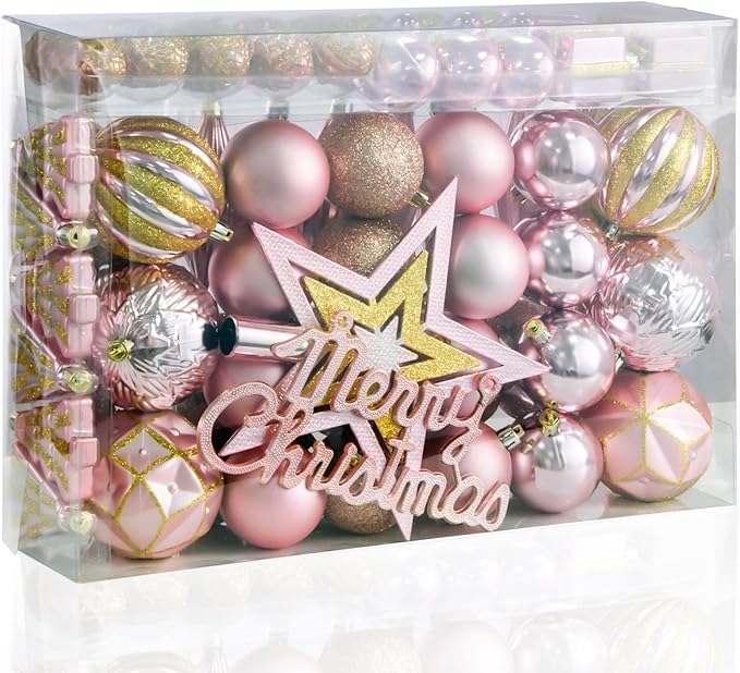 LARAINE Christmas Balls Ornaments 88 Pcs Decorations for Christmas Tree, Shatterproof Hanging Ball Variety Gift Set of Holiday Party Wedding Decoration (Rosegold)