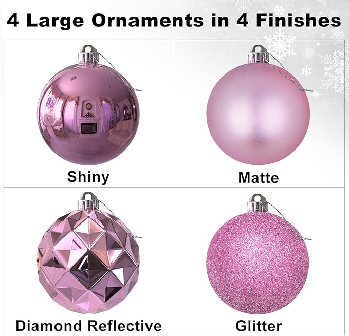Bubblegun Pink 4.0" Large Christmas Balls - Christmas Tree Decoration Ornaments Shatterproof Hanging Balls for Birthday Halloween Holiday Wedding Decorations Set of 4pcs