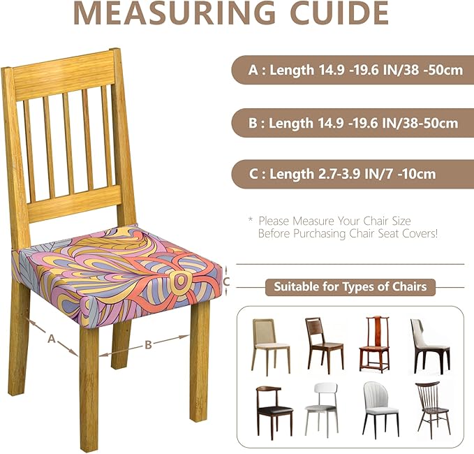 Stretch Dining Chair Seat Covers Set of 4,Dining Chair Slipcovers, Floral Printed Chair Covers,Soft Fabric Washable Upholstered Chair Seat Protector, No Rear Covers for Home Kitchen Dining Room