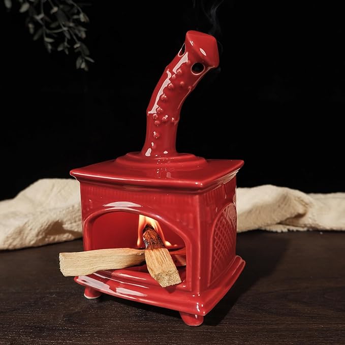 Red Ceramic Palo Santo Holder - Modern Incense Burner for Yoga & Meditation - Ash Catcher for Wood Sticks & Sage - Versatile Smudge Bowl & Cone Burner - Perfect Unique Gift for Mindfulness