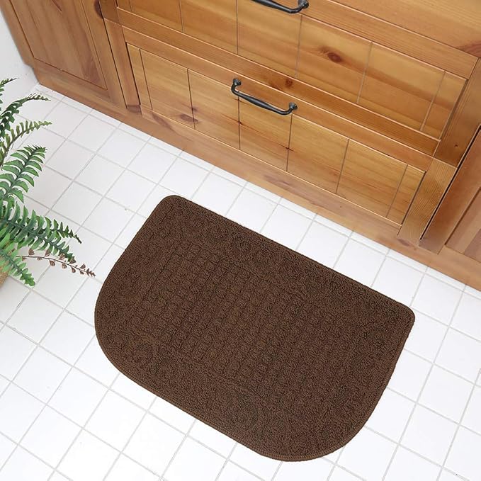COSY HOMEER 27X18 Inch Anti Fatigue Kitchen Rug Mats are Made of 100% Polypropylene Half Round Rug Cushion Specialized in Anti Slippery and Machine Washable (Brown 1 pc) …