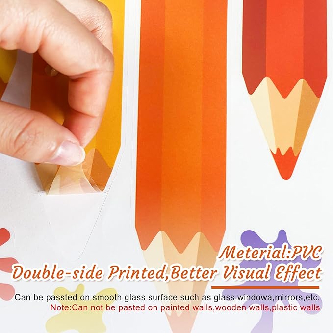 9 Sheets Back to School Window Clings Stickers First Day of School Pencil Double-Sided Window Decals for Welcome Back to School Party Supplies School Home Wall Glass Blackboard Decorations