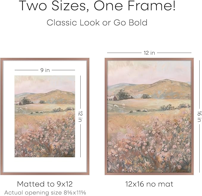Homeforia 12x16 Picture Frame Mocha, High End Metal 12x16 Poster Frames with Mat 9x12 for Photo, 12 x 16 Mocha Frame Matted to 9 by 12 inch Print, 16x12 Thin Frames, Tempered Glass, Wall Kit, Set of 1