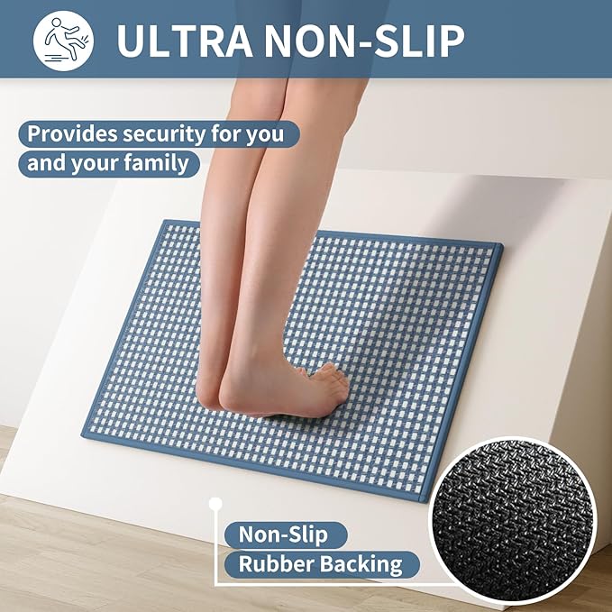 Long Kitchen Runner Rugs Kitchen Mat Non Slip Washable, Super Absorbent Soft Chenille Braided Kitchen Mats for Floor, Rubber Backing Kitchen Floor Sink Standing Mat, Easy Clean, Blue 24"x71"