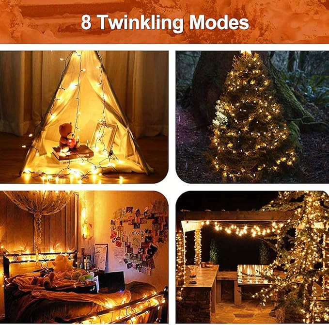 MASHANG Christmas Lights - Battery Operated String Lights 50 LED Xms Mini Lights 8 Modes Green Wire Mini Light Set with Timer for Xmas Tree Wreath Party Indoor Outdoor Decor, Waterproof, Warm White