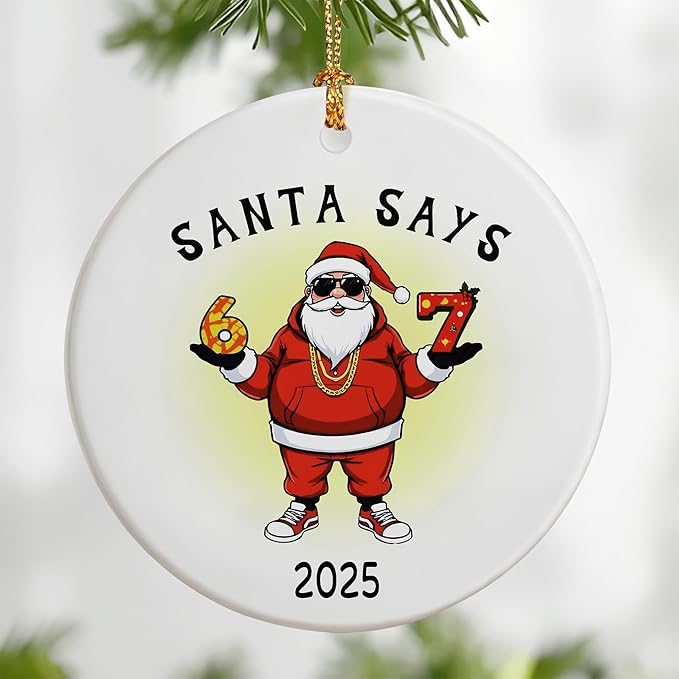 Santa Says 67 Christmas Ornament 2025, Funny 6 7 Meme Ornament, Funny Christmas Ornaments 2025, Santa Ornaments for Tree, 67 Meme Gifts, Stocking Stuffers for Teens