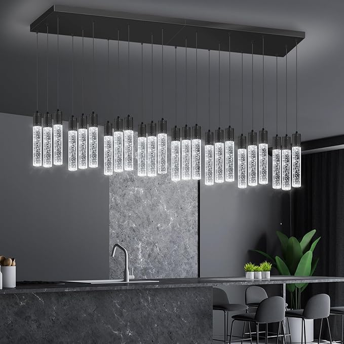 24-Lights Modern Crystal Chandeliers LED Pendant Light for Kitchen Island Dining Room Entrance Foyer Living Room 6000K Black
