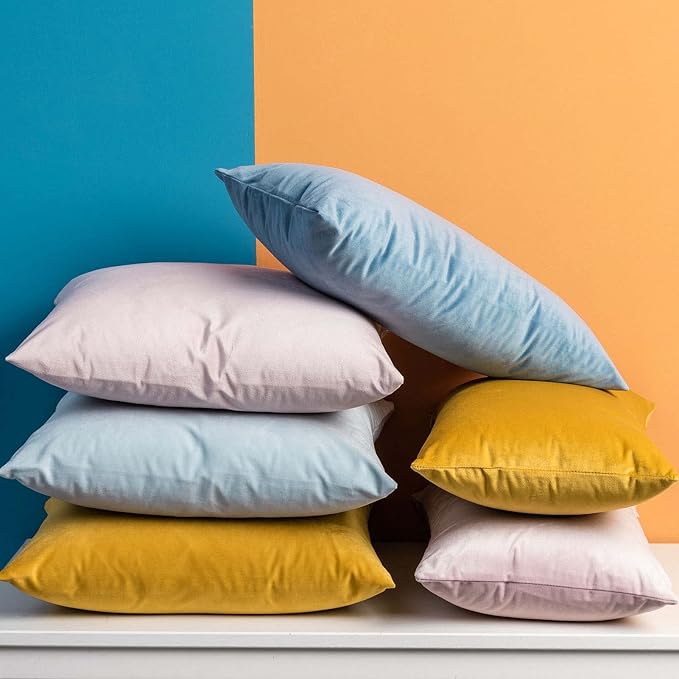 JUSPURBET Decorative Pillow Covers Set of 2 Velvet Throw Pillow Covers for Couch Sofa Bed Soft Cushion Covers Cases with Hidden Zipper for Living Room Home Decor,Powder Blue,14x14 inch