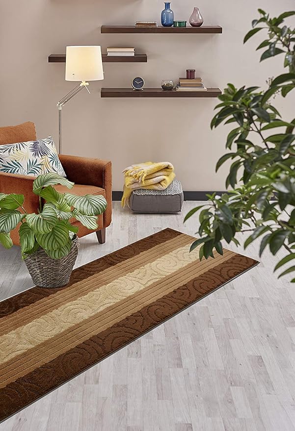 Custom Size Hallway Runner Rug, Slip Resistant, 26 Inch Wide X Your Choice of Length, Scroll Brown, 26 Inch X 6 feet