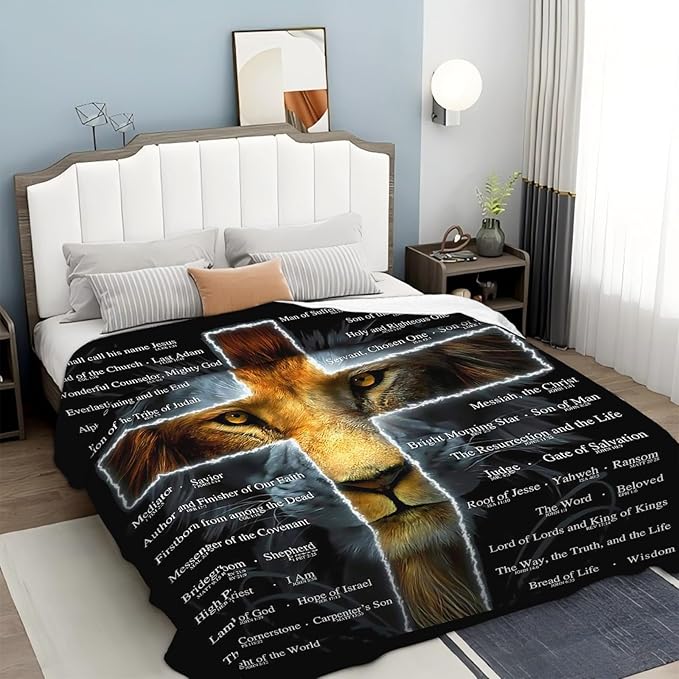 Tijuboni Christian Lion Throw Blanket Religious Gifts for Women Men Girls Boys Kids Adults Soft Flannel Fleece Blanket for Couch Sofa Bed Home Decor 60"x80"