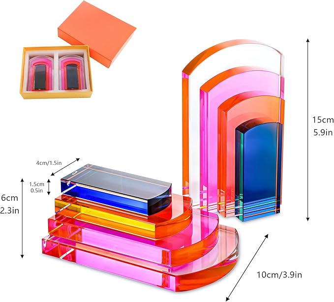 H&D HYALINE & DORA Heavy Crystal Bookends Colorful Decorative Non-Skid Geometric Bookends for Shelves,Decorative Book Holders for Home and Office,Modern Sturdy Book Holders for Heavy Books