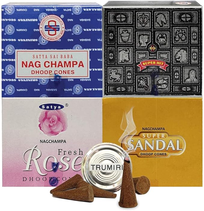 Satya Incense Cones Variety Pack #1 And Cone Incense Burner Bundle With 4 Legacy Fragrances