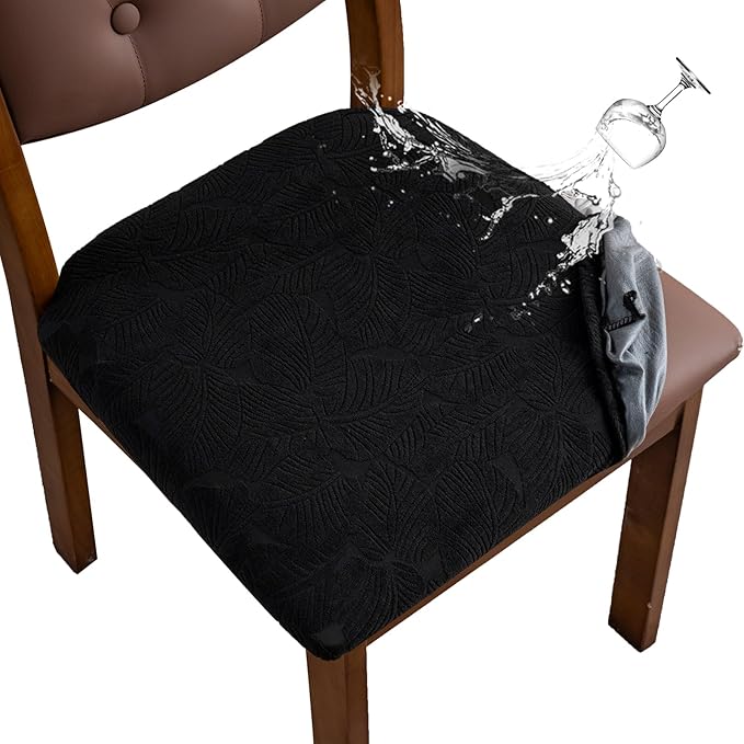 Waterproof Seat Cover for Dining Room Chair Seat Covers Washable Kitchen Chair Seat Slipcovers Protector (Black, 4 PCS)