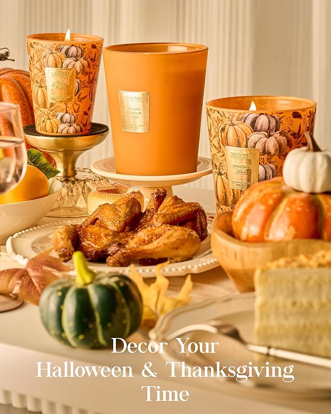 M&SENSE Pumpkin Spice Scented Candle, Soy Candles 14.1oz 60H Burn Time Slow Burning, Fall Winter Scent Unique Halloween Thanksgiving Gifts Home Decor