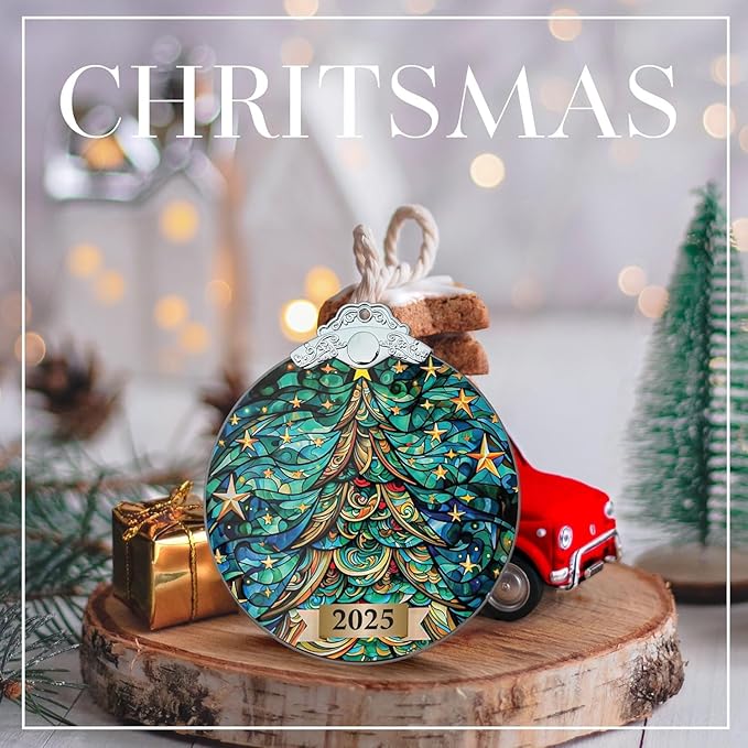2025 Christmas Ornament, Suncatcher Mystery Christmas Tree Ornament, Unique 2025 Xmas Ornaments for Christmas Tree, Trending Christmas Ornaments 2025, Colorful Glass-Style Holiday Decoration