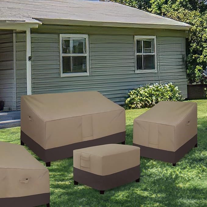 Easy-Going Outdoor Ottoman Cover, Waterproof Patio Ottoman Cover, Heavy Duty Outdoor Furniture Cover with Padded Handles (28"x28"x17", Camel/Dark Brown)