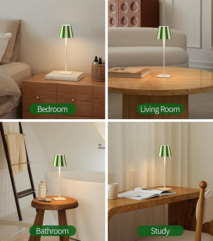 UME 3 Pack Cordless Table Lamp, Battery Operated Lamp - Portable Waterproof Rechargeable Table Lamp w/ 3 Color Temps & Stepless Dimming for Dinner, Desk, Cafe, Outdoor (Christmas Green)