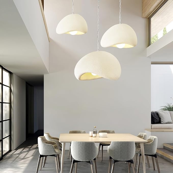 Wabi Sabi Pendant Lights,9.8in White Modern Pendant Light Resin Hanging Lamp Kitchen Island Lighting Modern Japandi Chandelier for Dining Room Bedroom Hallway Restaurant Foyer